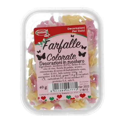 Farfalle di zucchero colori misti per decorazione torte 40 g