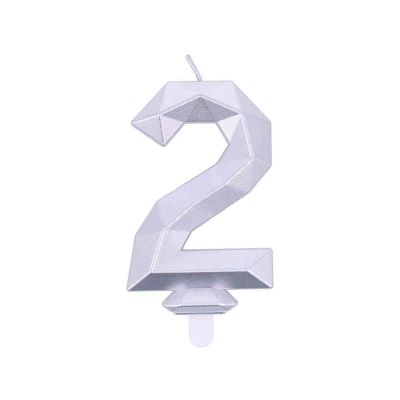Candelina compleanno numero 2 due in cera Diamond Silver Argento h 7,5 cm 