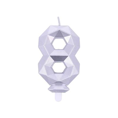 Candelina compleanno numero 8 otto in cera Diamond Silver Argento h 7,5 cm 