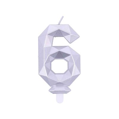 Candelina compleanno numero 6 sei in cera Diamond Silver Argento h 7,5 cm 