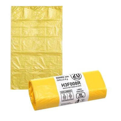 20 Sacchetti immondizia gialli in plastica HDPE 55 x 65 cm