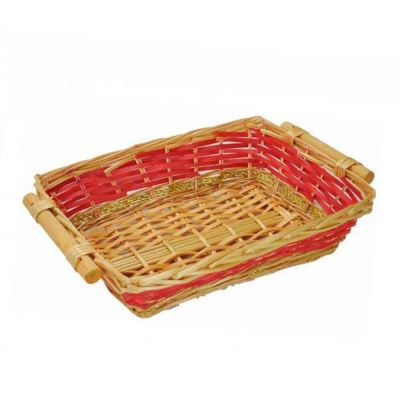 Cesto natalizio in vimini rettangolare fascia rossa 40 x 32 x h 10 cm