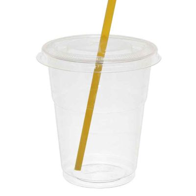 Bicchieri con coperchio piatto foro a croce compostabili in PLA 350cc