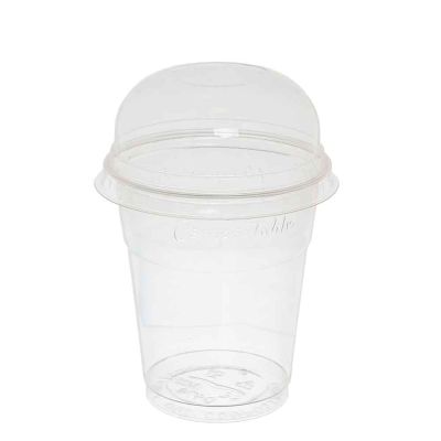Bicchieri con coperchio a cupola senza foro compostabili in PLA 250cc