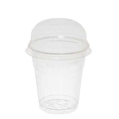 100 Bicchieri con coperchio a cupola compostabili in PLA 200cc