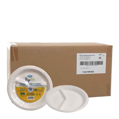 Cartone 500 Piatti in polpa 2 scomparti Ø22 cm