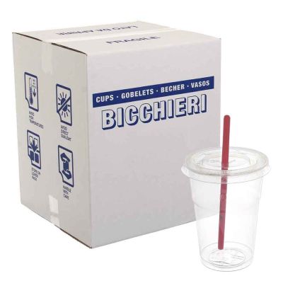 Cartone 500 Bicchieri Kristal PET 300cc con coperchio piatto foro croce