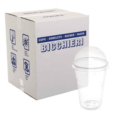 Cartone 500 Bicchieri Kristal PET 400cc con coperchio bombato chiuso