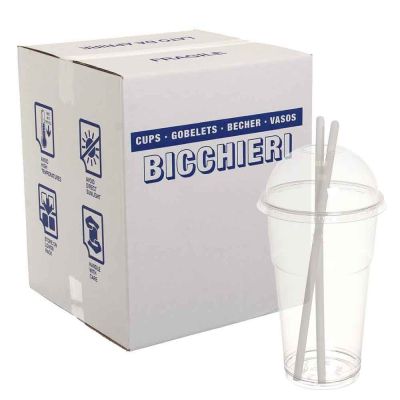 Cartone 500 Bicchieri Kristal PET 650cc con coperchio bombato forato