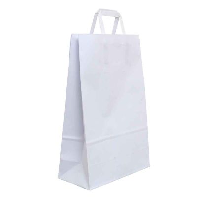 200 Shopper buste in carta bianche tinta unita con manici 22x10 h32 cm
