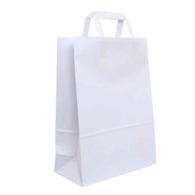 200 Shopper buste in carta bianche tinta unita con manici 27x12 h36 cm
