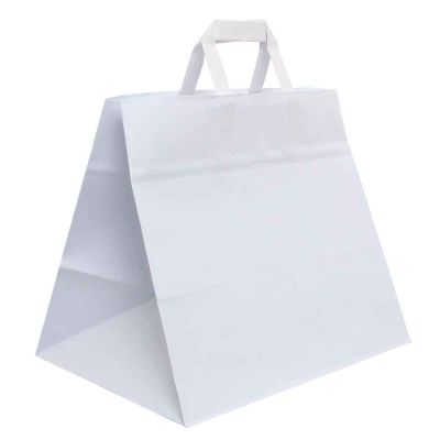200 Shopper buste in carta bianco tinta unita da asporto 32x21 h27 cm