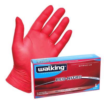 100 Guanti monouso in nitrile rossi Walking Red Nitro taglia XL 9-9,5