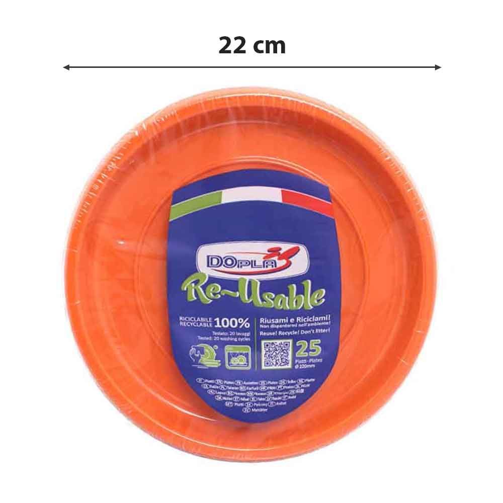 Piatti di plastica colorati arancioni riutilizzabili Ø22cm - PapoLab