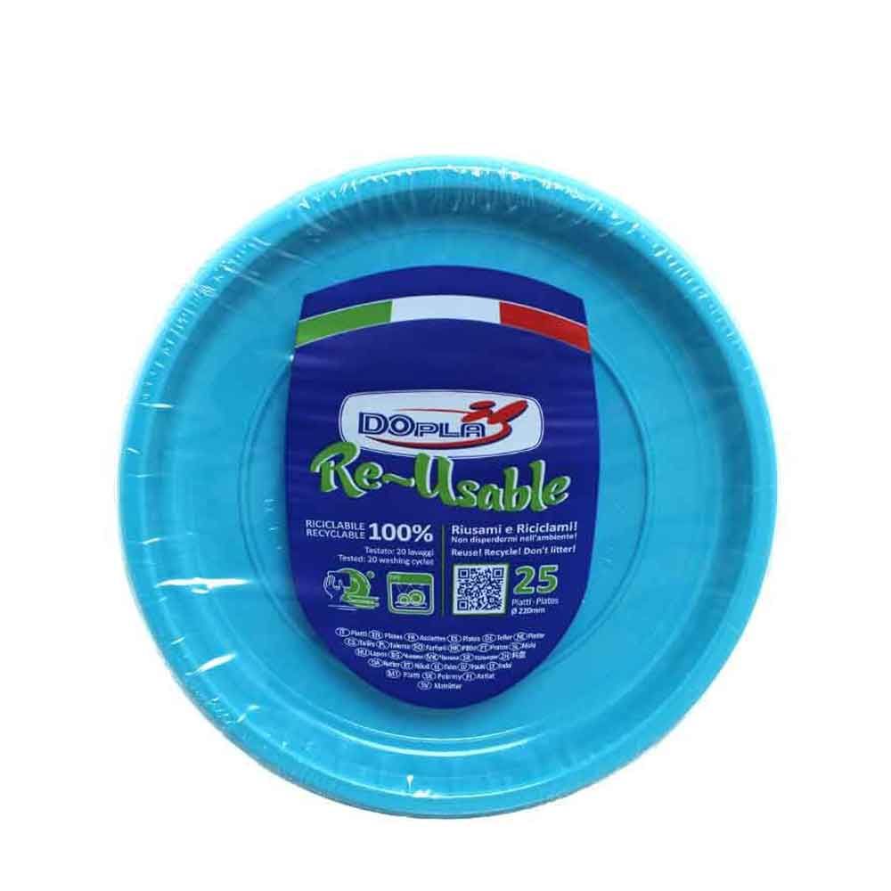 Piatti di plastica colorati turchese riutilizzabili Ø22cm - PapoLab