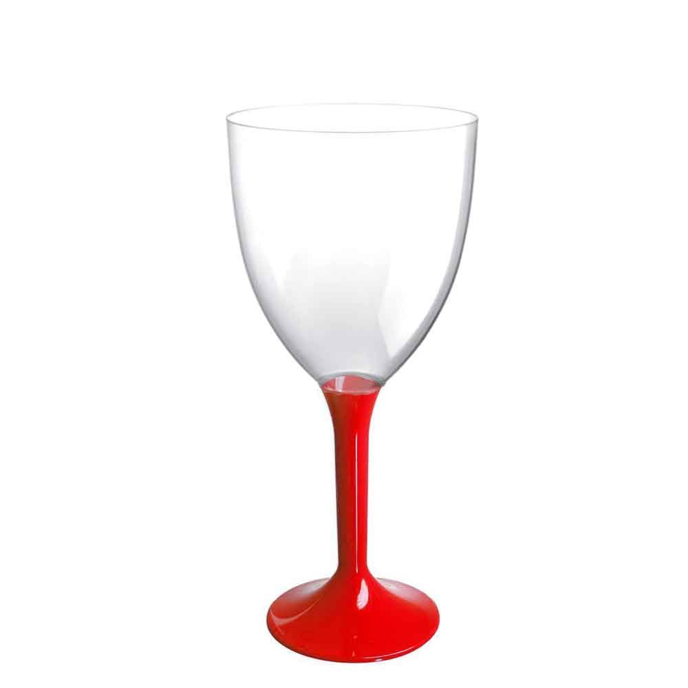 Calici in plastica da vino lavabili gambo lungo rosso 300ml - PapoLab