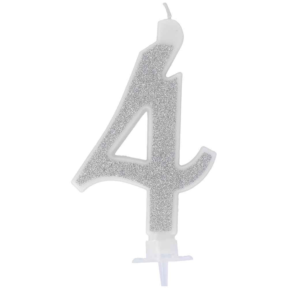 Candeline compleanno numeri 4 quattro argento in offerta - PapoLab