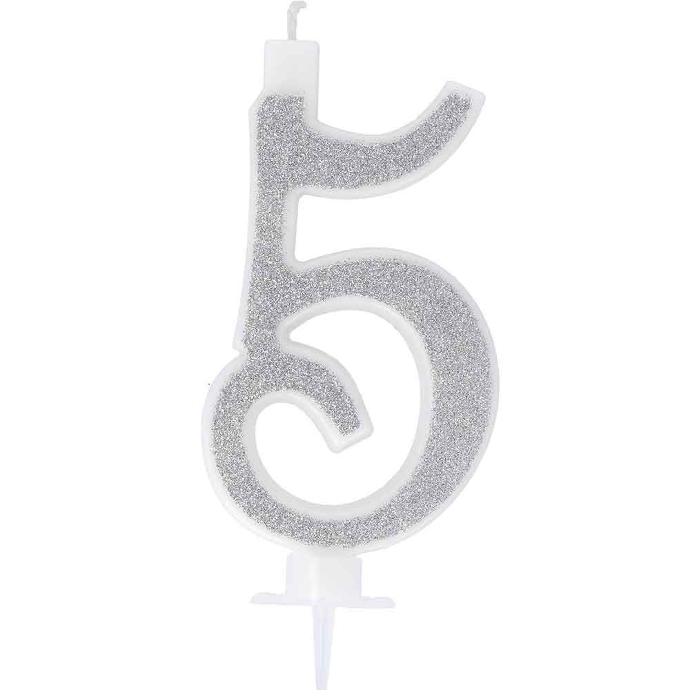 Candeline compleanno numeri 5 cinque argento in offerta - PapoLab