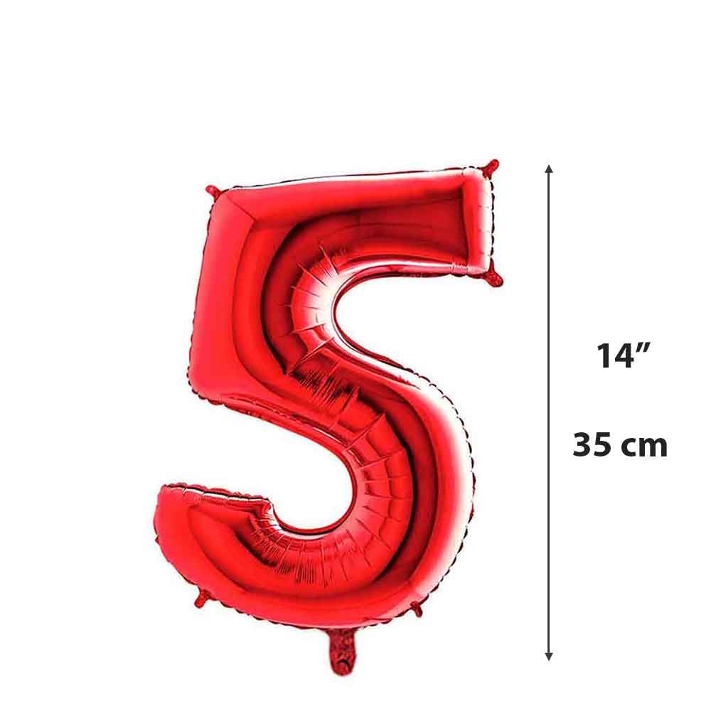 Palloncino Mylar numero 5 rosso da 14″ 35 cm in offerta - PapoLab