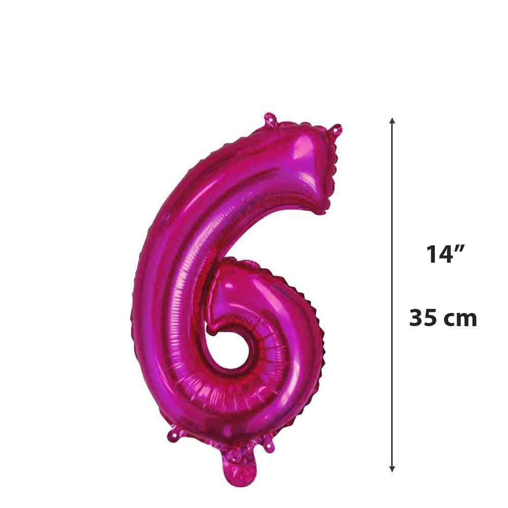 Palloncino Mylar numero 6 fucsia da 14″ 35 cm in offerta - PapoLab