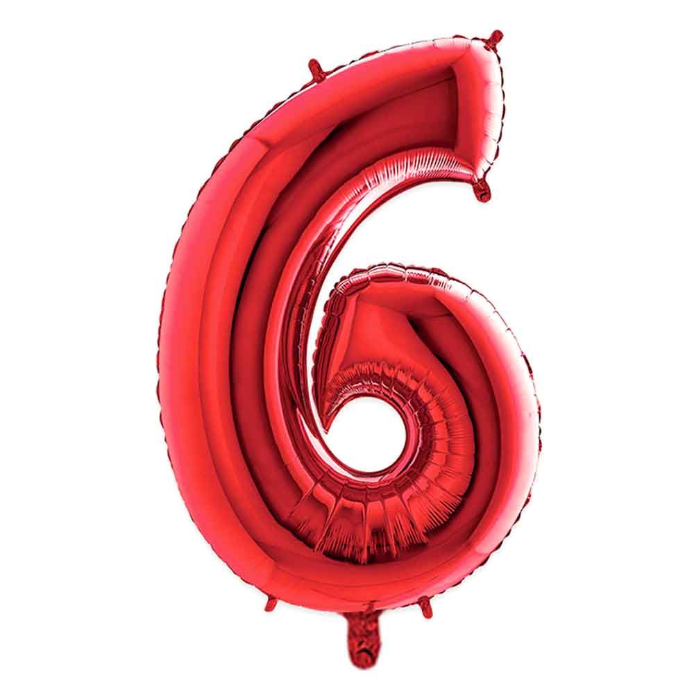 Palloncino Mylar numero 6 rosso da 40″ 101cm in offerta - PapoLab