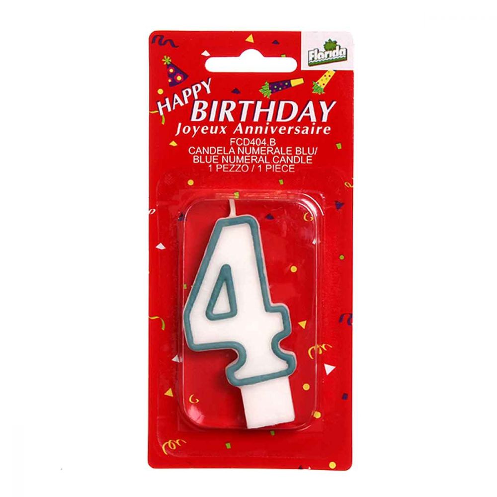 Candeline torta di compleanno numero 4 celeste in offerta - PapoLab