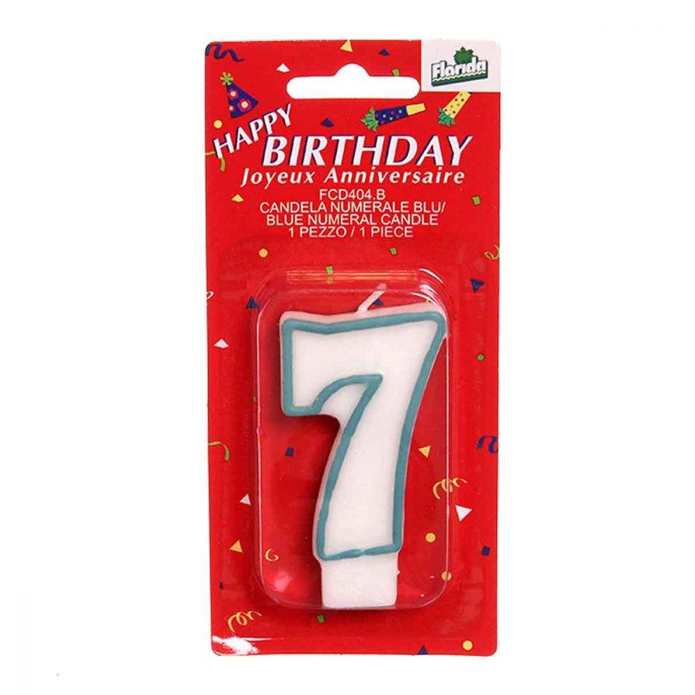 Candeline torta di compleanno numero 7 celeste in offerta - PapoLab