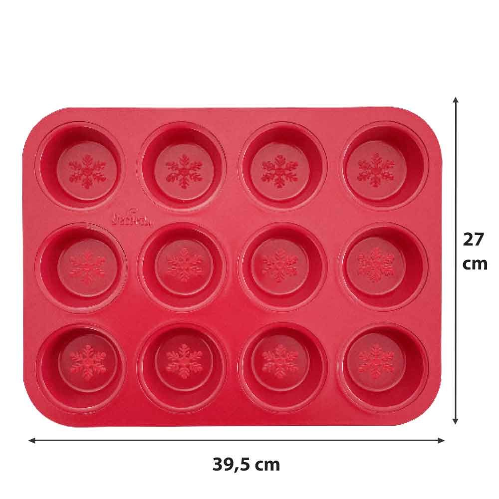 Teglia 12 muffin in metallo antiaderente Ø5cm rosso Natale - PapoLab