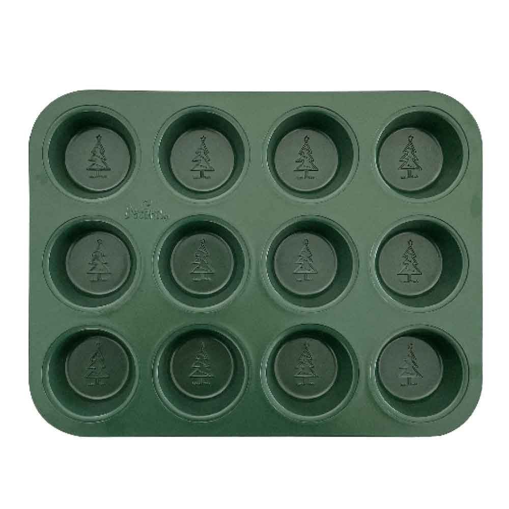 Teglia 12 muffin in metallo antiaderente Ø5cm verde Natale - PapoLab
