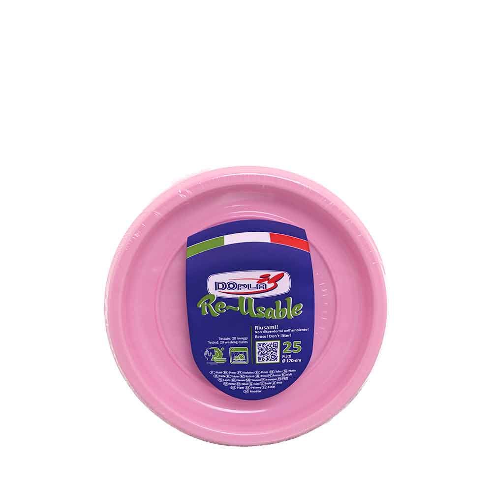 Piatti di plastica colorati lavabili Ø17cm rosa in offerta - PapoLab