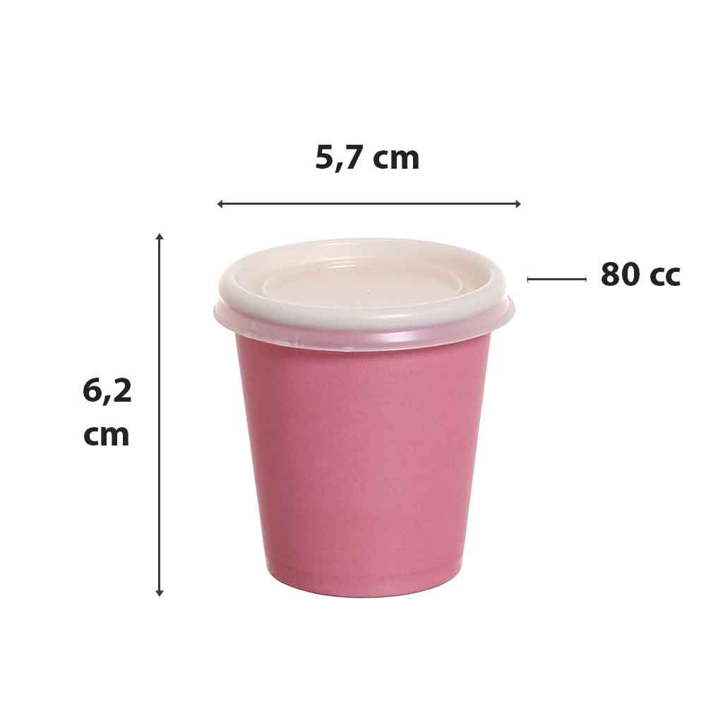 Bicchierini caffè carta rosa da asporto 80ml con coperchio - PapoLab