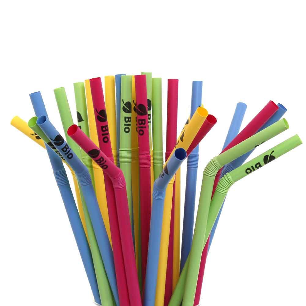 250 Cannucce colorate pieghevoli in PLA compostabili 24 x Ø5 - PapoLab