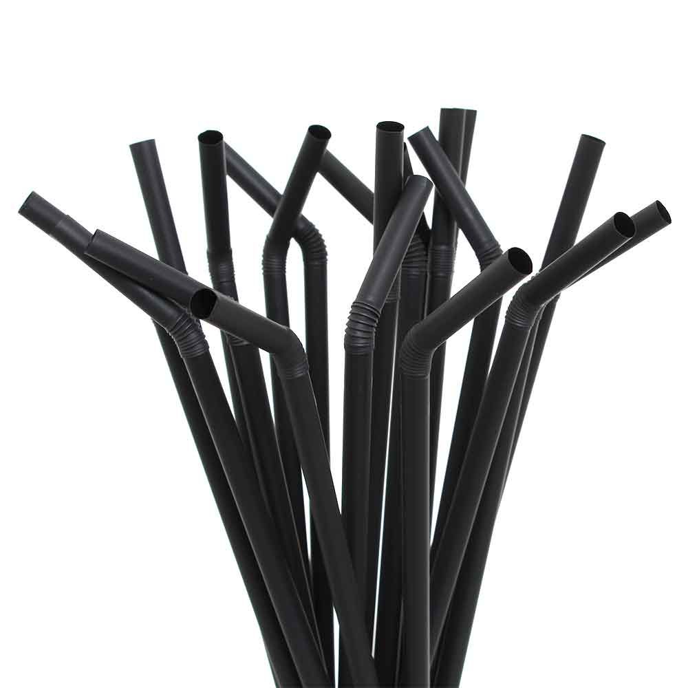 500 Cannucce nere pieghevoli in PLA compostabili 24cm x Ø8mm - PapoLab
