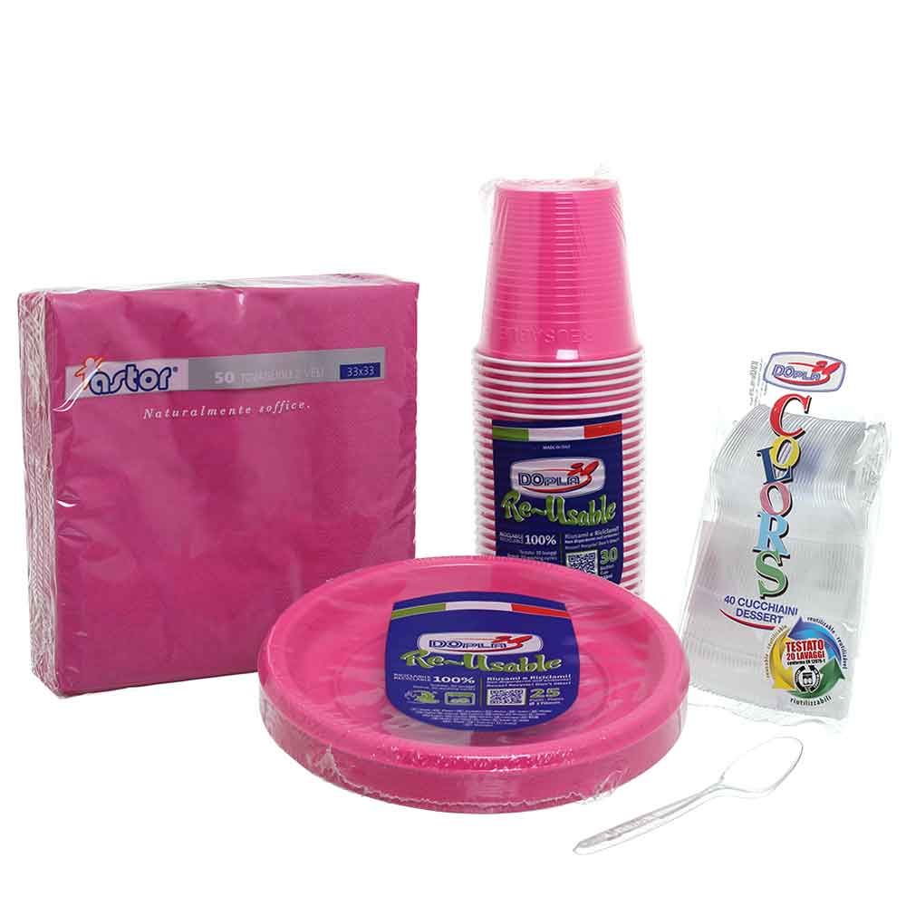 3 Vassoi plastica rettangolare fucsia