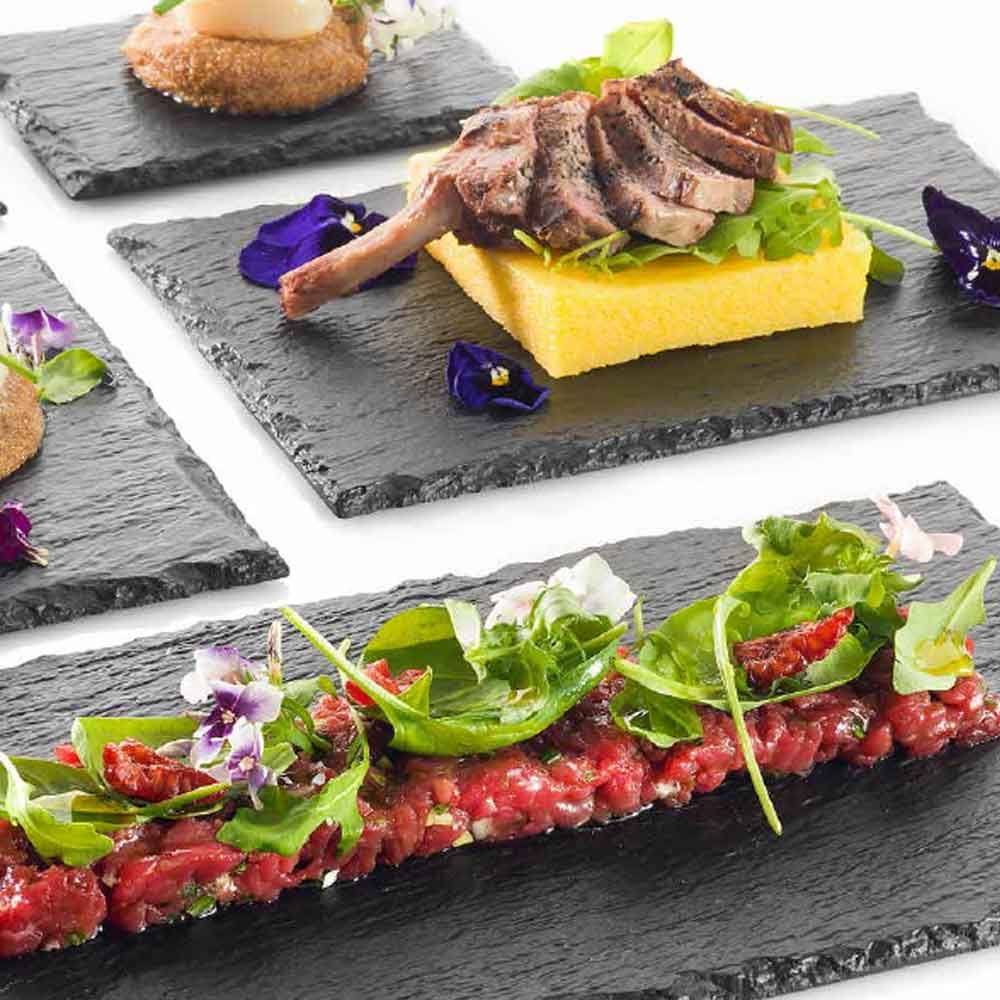 takestop® Piatto in Ardesia Nero 40x30 Rettangolare Portata Antipasto Cibi Caldi Freddi Aperitivi Secondi Sushi 