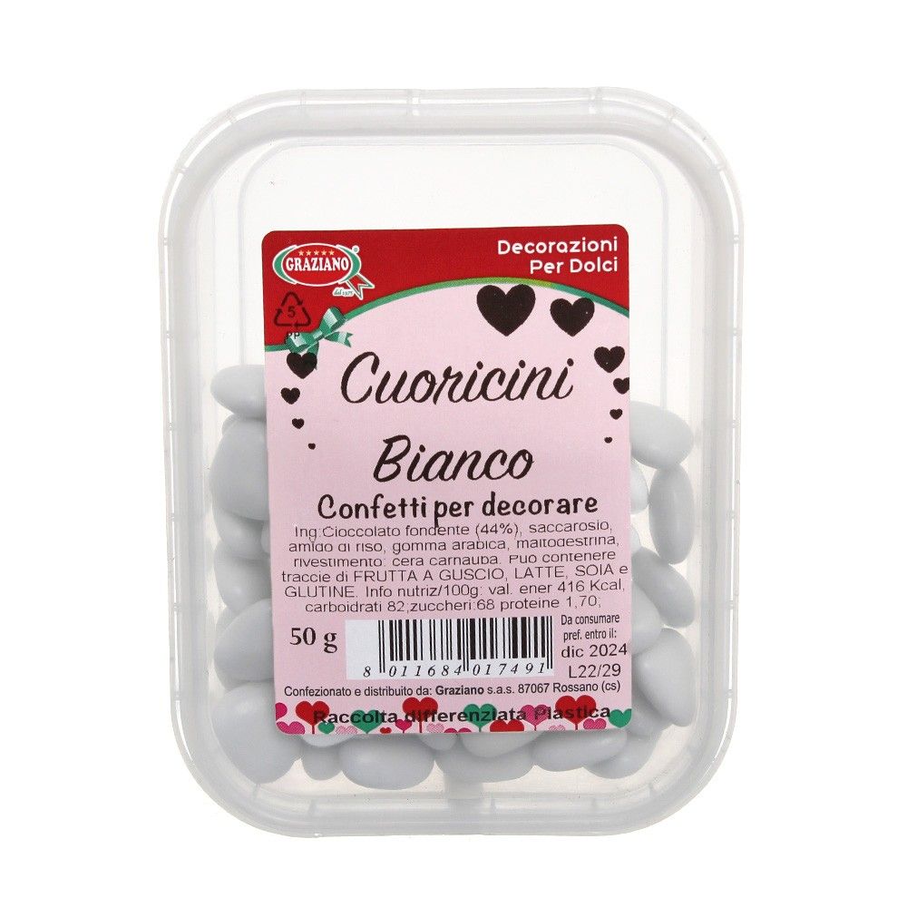 Confetti di cioccolato cuoricini bianchi per decorare torte - PapoLab