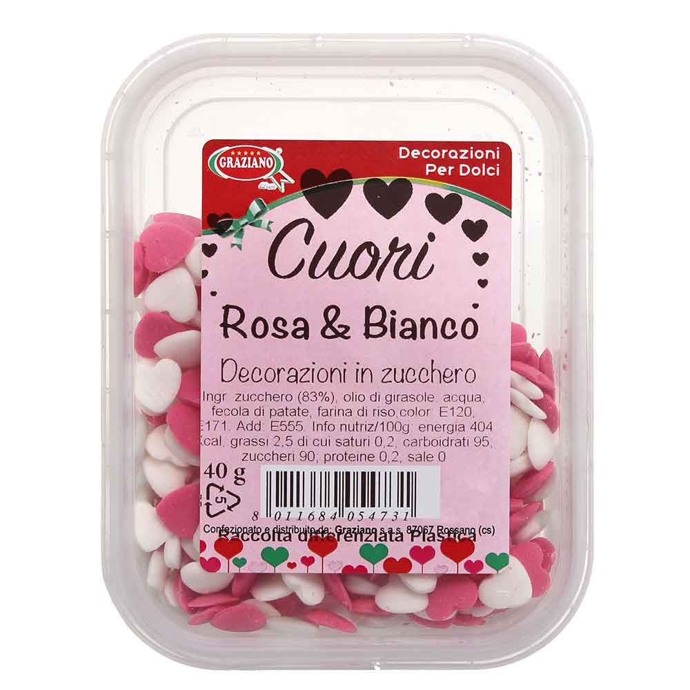 Cuoricini di zucchero rosa e bianchi per decorare dolci - PapoLab