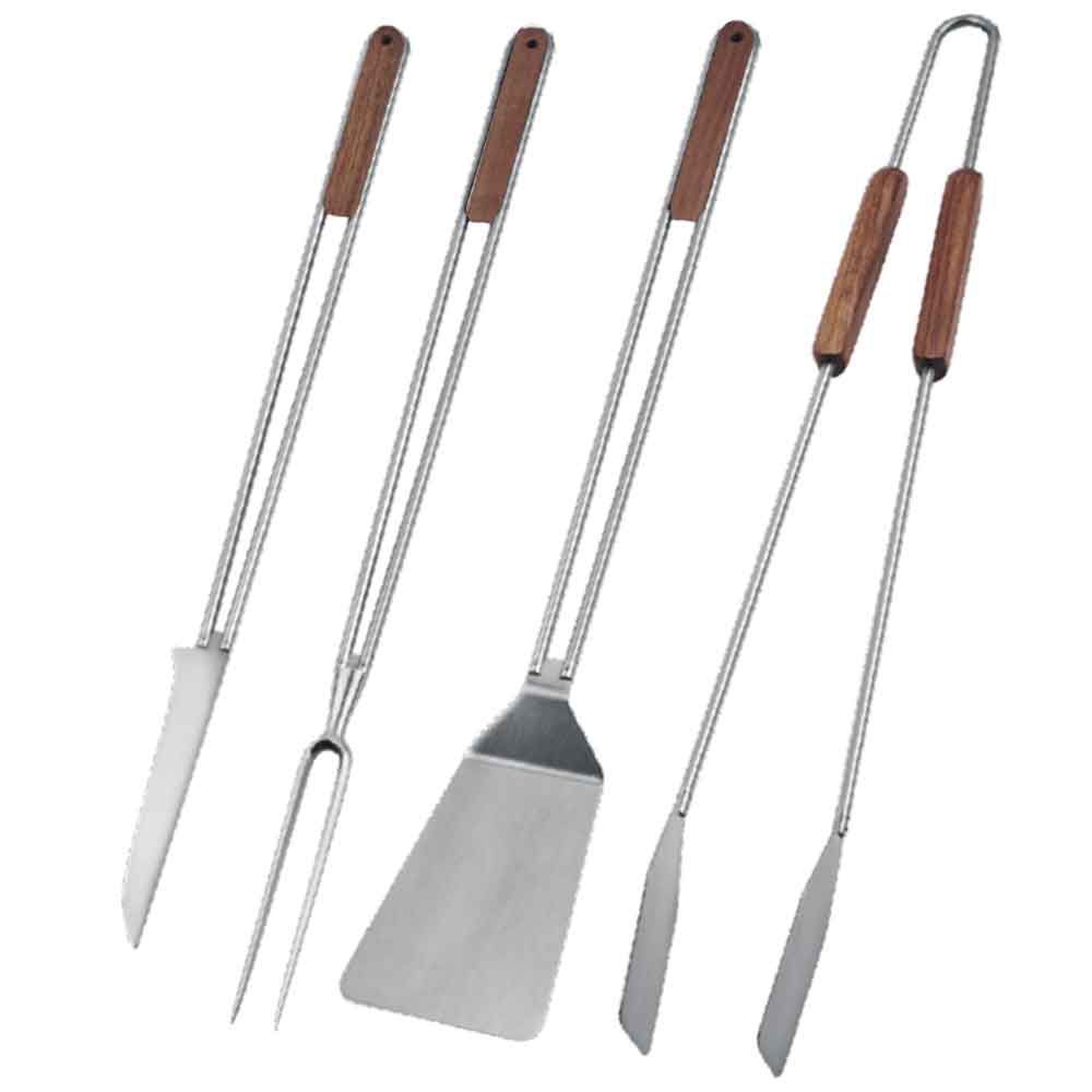 Set di utensili da cucina in acciaio inox con manico in legno, 6 utensili  da cucina con supporto, posate da cucina, utensili da cucina, set da cucina,  pinze per barbecue, accessori da