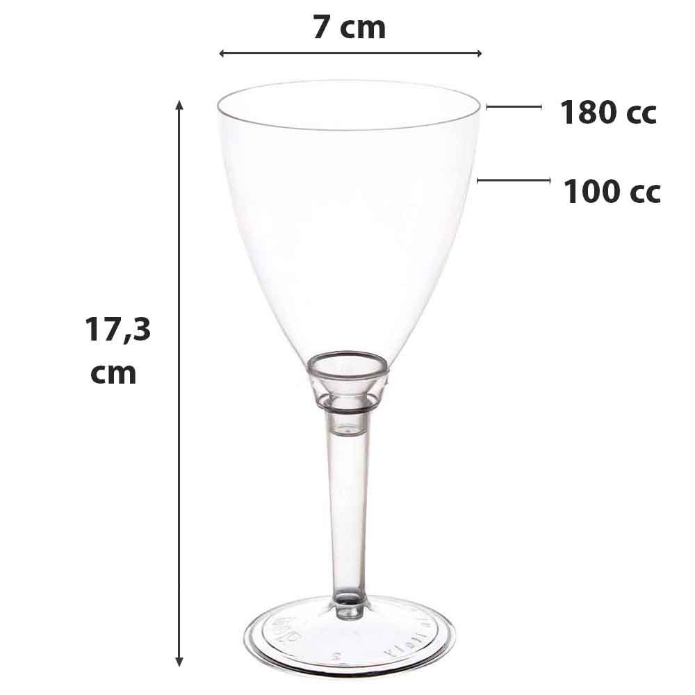 Confezione da 20 calici/bicchieri con gambo  acqua/vino plastica feste/party