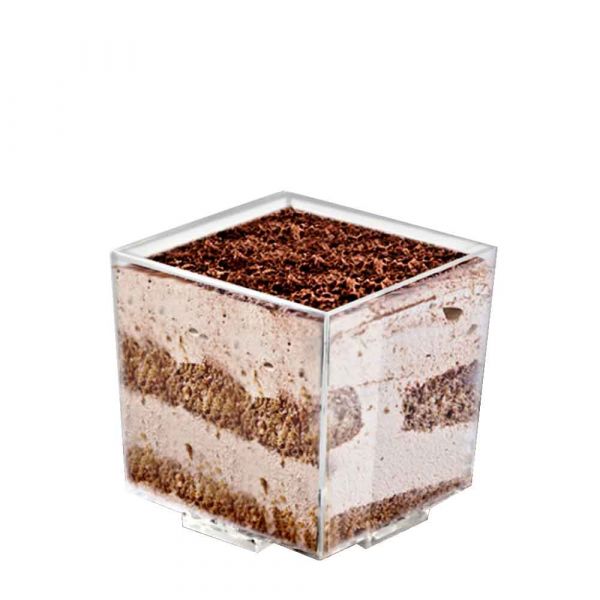Bicchierini monoporzione Cube 60ml trasparenti con dessert al cioccolato