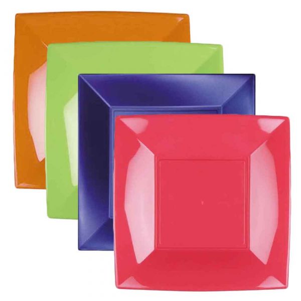 Piatti quadrati lavabili per microonde colorati 23x23 cm
