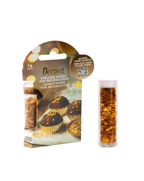Stelline edibili color oro per decorazione torte e dolcetti natalizi 1 g Decora