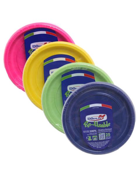 25 Piattini di plastica riutilizzabili e lavabili colorati Ø17 cm DOpla