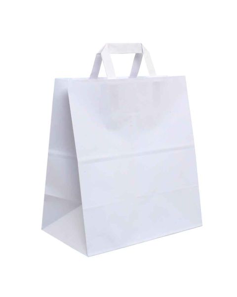 200 Shopper buste in carta bianco tinta unita da asporto 27x16 h29 cm