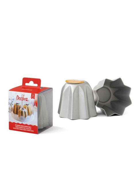 3 Stampi per mini Pandoro da 70 g in alluminio Ø7,5 x h 6,5 cm