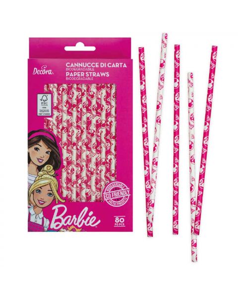 80 Cannucce biodegradabili in carta Barbie 21 cm Ø6 mm