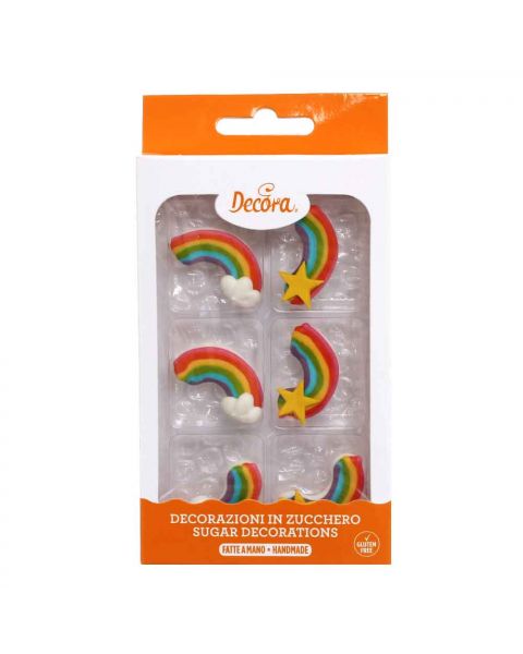 6 Decorazioni arcobaleni in zucchero Decora