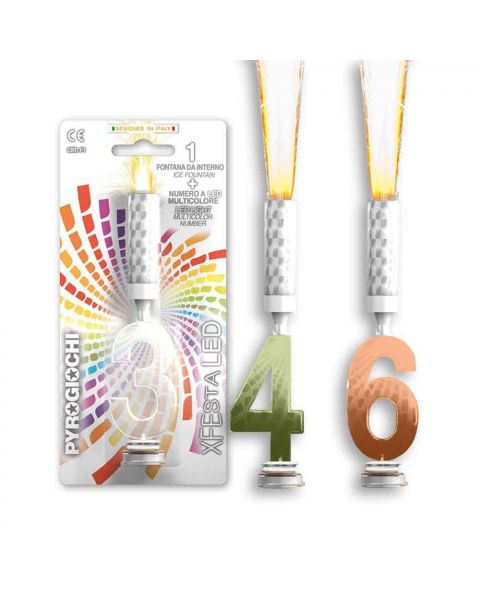Candela fontana pirotecnica per torte Pyrogiochi con numero led multicolore