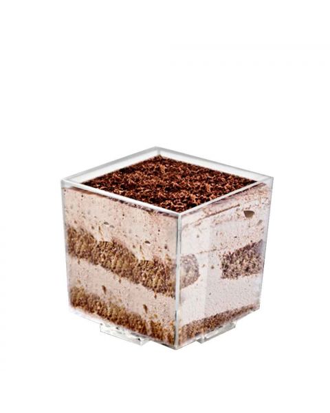 Bicchierini monoporzione Cube 60ml trasparenti con dessert al cioccolato