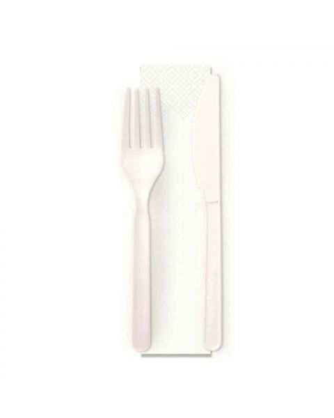 Bis Posate compostabili Easy imbustate con tovagliolo 33x33 cm
